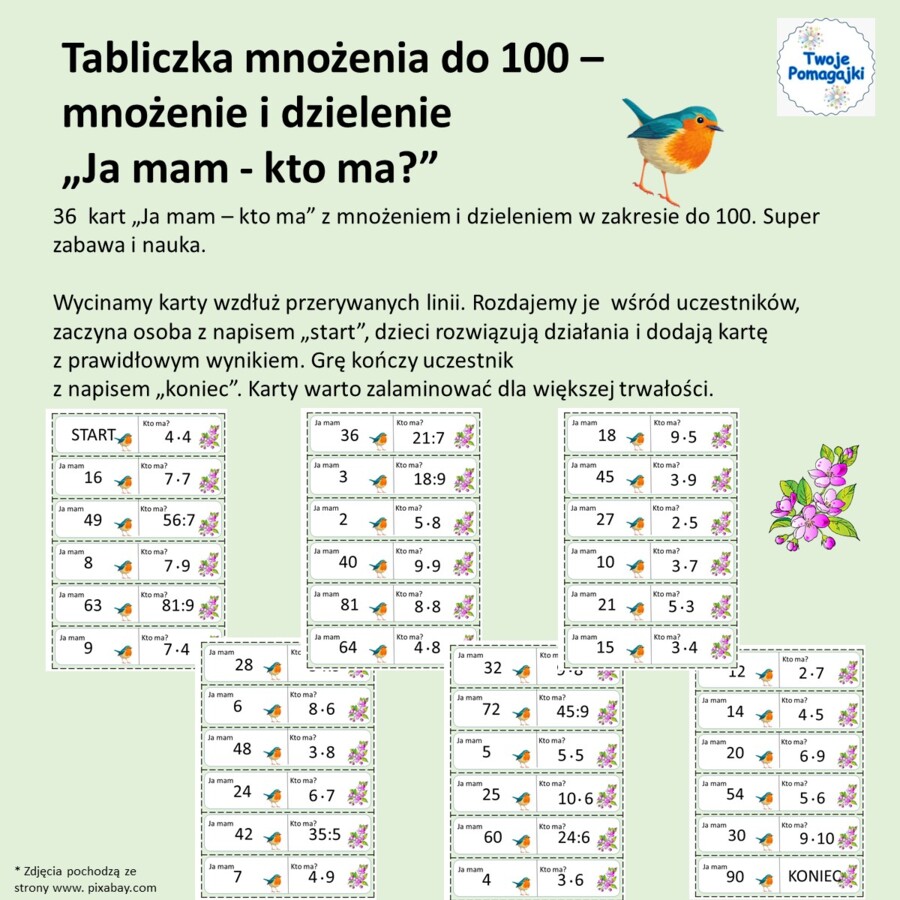 Tabliczka mnożenia - "Ja mam kto ma" mnożenie i dzielenie w zakresie do 100