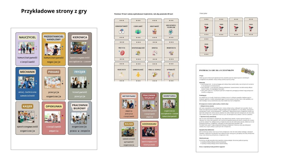 "Umiejętności i zawody. Gra karciana dla młodzieży młodszej i starszej". pomoc edukacyjna do druku