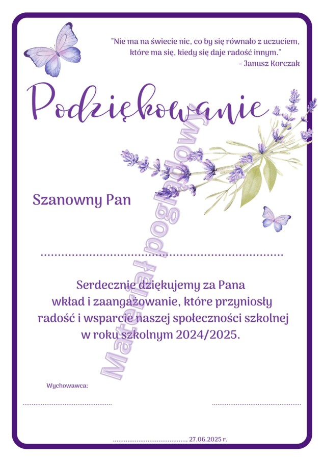 Podziękowanie dla rodziców na koniec roku szkolnego 2024/2025
