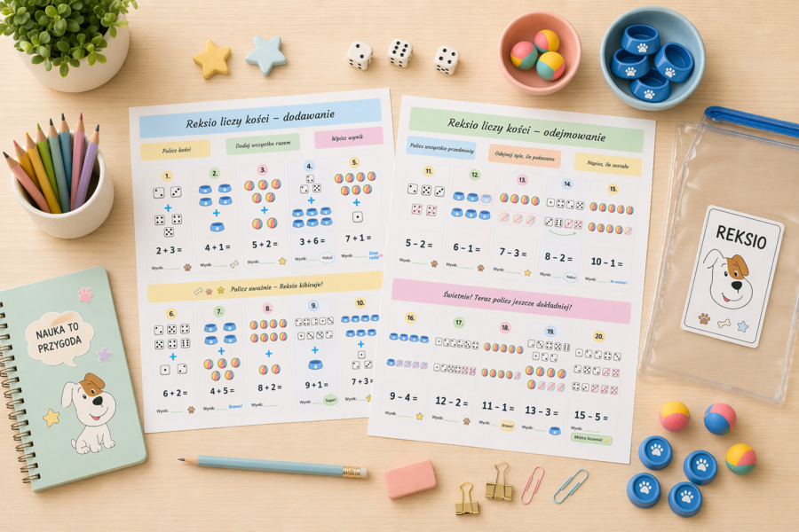 Reksio liczy kości – karta matematyczna