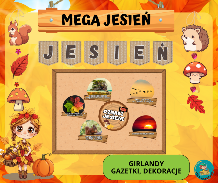 JESIENNE DEKORACJE, GIRLANDY, GAZETKA