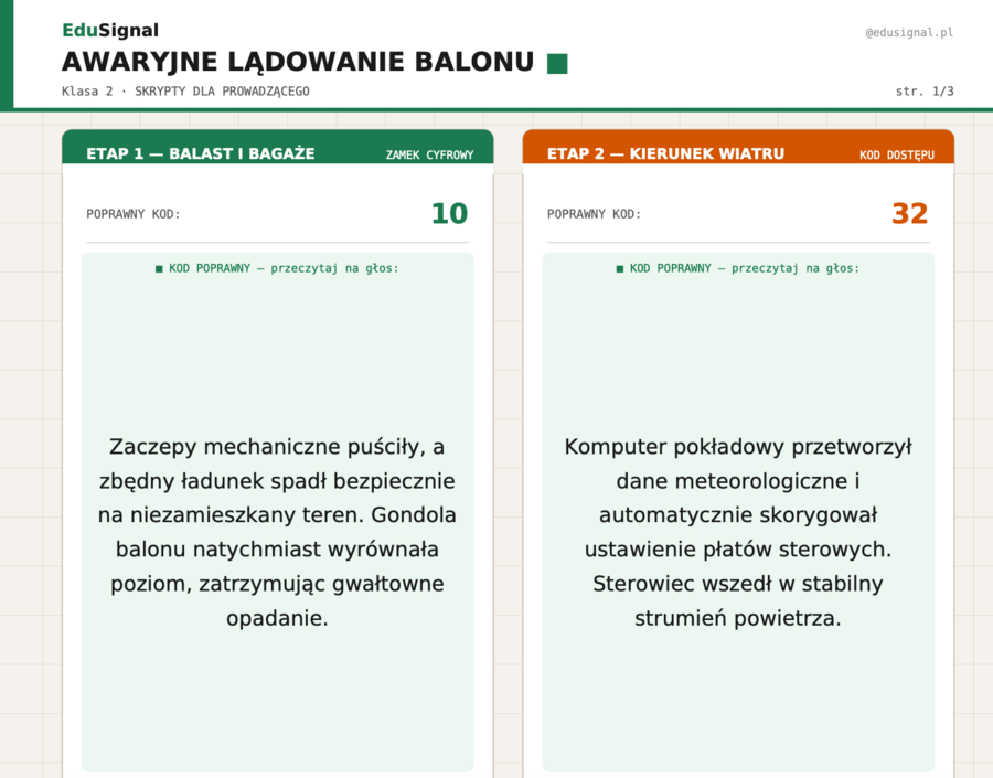 Operacja Bezpieczne Wakacje | Escape room — dodawanie i odejmowanie do 20, klasa 1 | karta ucznia + klucz + fiszki narracyjne