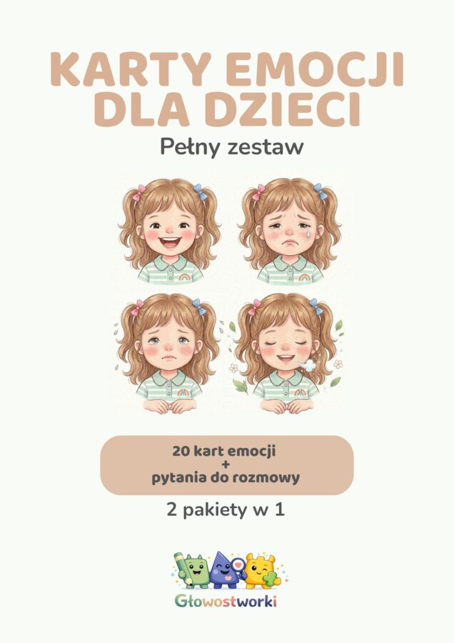 Karty emocji dla dzieci – pełny zestaw (20 kart + pytania do rozmowy)