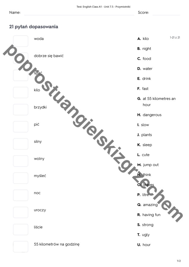 English Class A1 - Unit 7 - testy