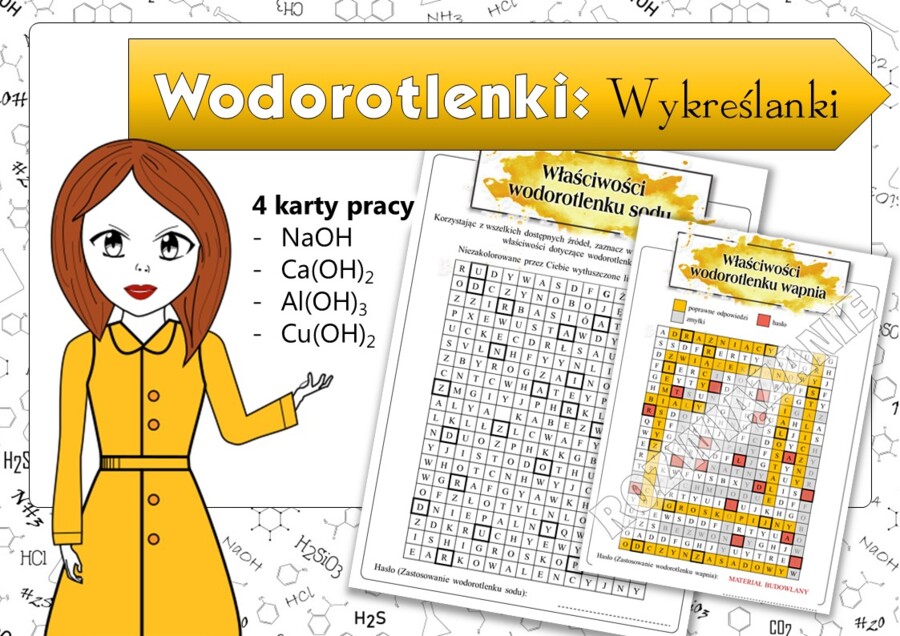 Klasa 8. Chemia. Wodorotlenki. Wykreślanki.