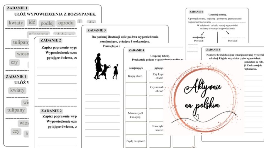 Typy wypowiedzeń - karty pracy + prezentacja gratis