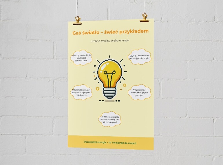 Plakaty informacyjne. Postawy proekologiczne (oszczędzanie wody, energii, segregacja odpadów). Cykl życia produktu - "od produkcji do recyklingu". Fauna i flora.