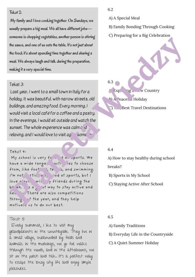 CZYTANIE ZE ZROZUMIENIEM – E8 – Zbiór zadań do egzaminu ósmoklasisty z języka angielskiego. Poziom A2/A2+ – uzupełnienie luk w tekstach, prawda/fałsz, uporządkowywanie zdarzeń, zrozumienie kontekstu zdania