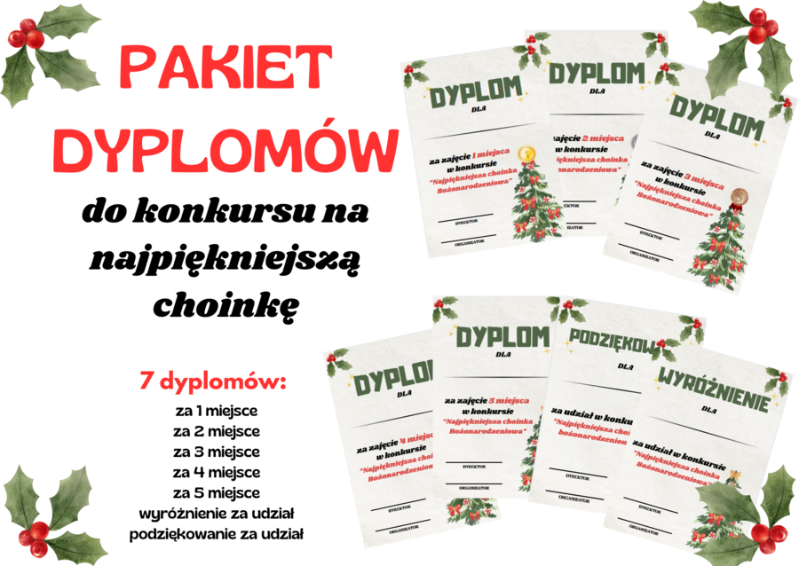 Pakiet dyplomów na konkurs na najpiękniejszą choinkę/ dyplom/ Boże narodzenie
