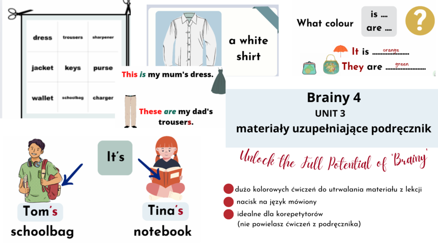 Brainy 4, unit 3, materiały dodatkowe, ubrania, whose ...? this/that/these/those