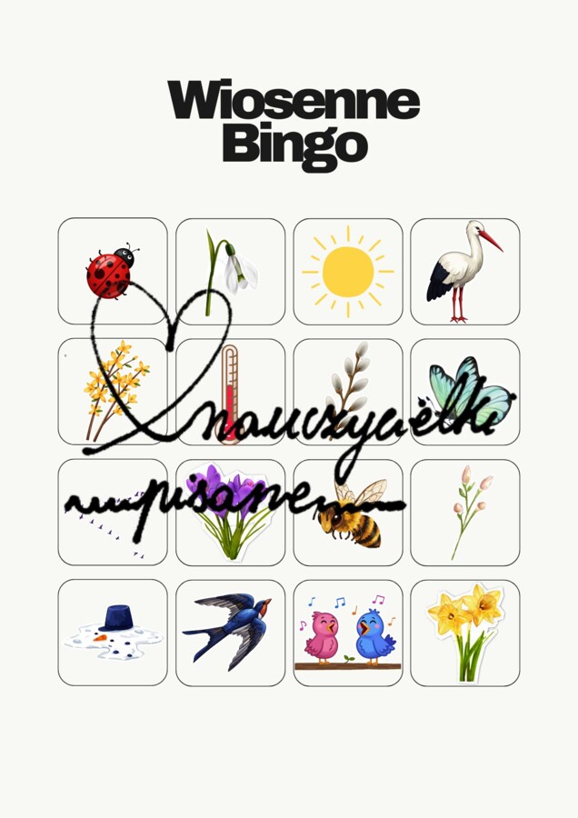 Bingo "Wiosenne zwiastuny" + gratis karta uważności "odkrywcy wiosny"
