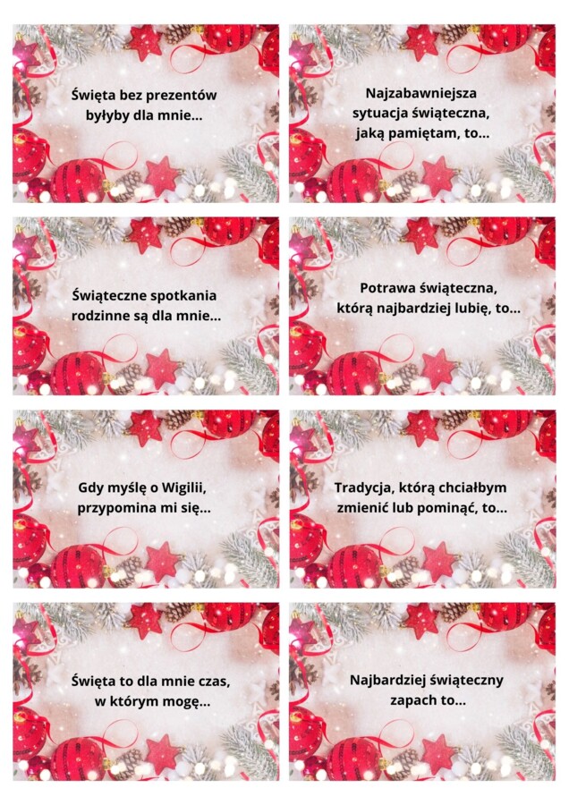Karty do gry integracyjnej "Coraz bliżej święta!"