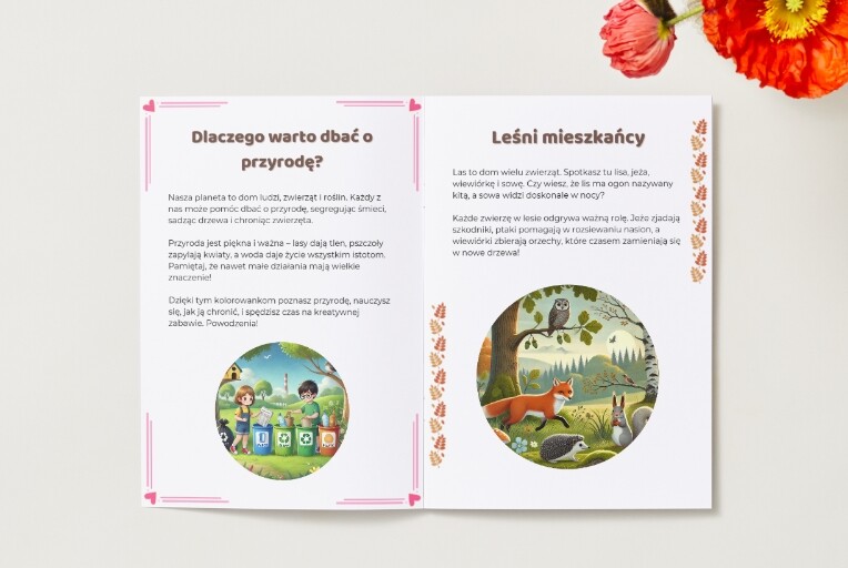 Kolorowanki. Zwierzęta. Rośliny. Grzyby. Sceny związane z ochroną przyrody.