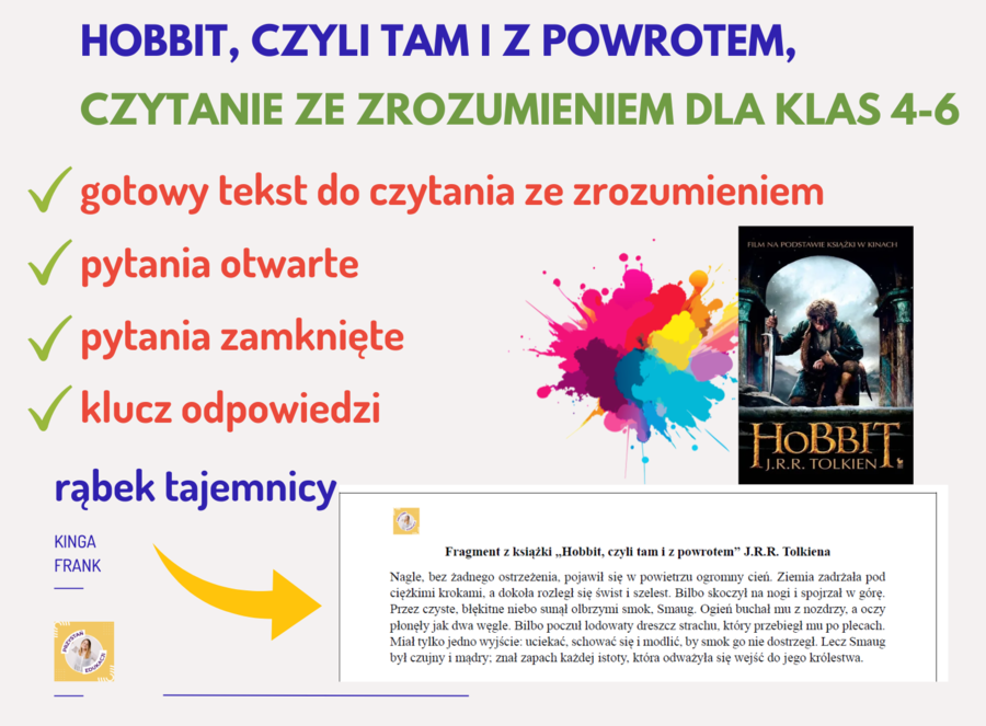 📚 Czytanie ze zrozumieniem inspirowane „Hobbitem, czyli tam i z powrotem” J.R.R. Tolkiena – idealne dla klas 4-6! 🚀