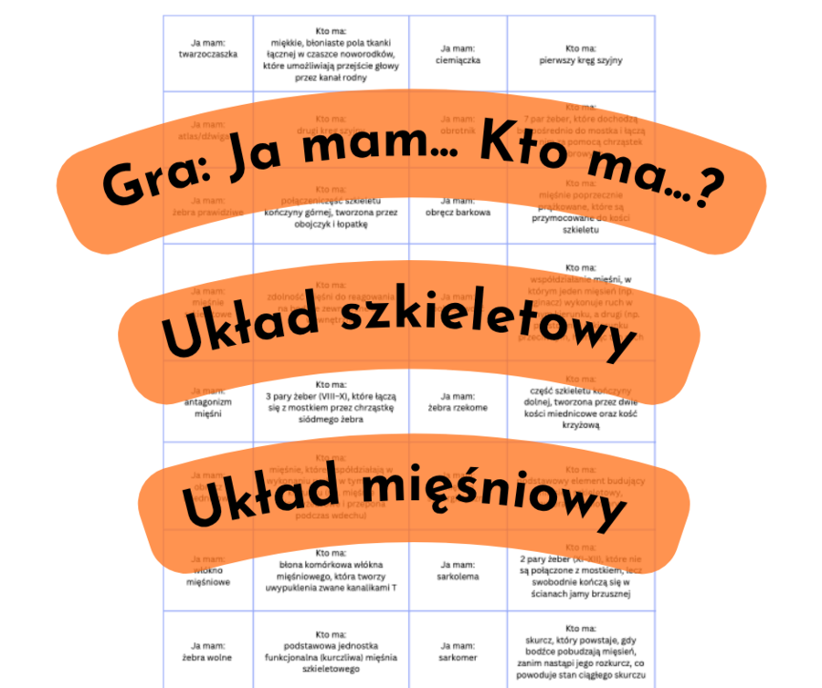 Układ ruchu (układ szkieletowy + mięśniowy) - gra "Ja mam... Kto ma...?" (biologia klasa 3, poziom rozszerzony)