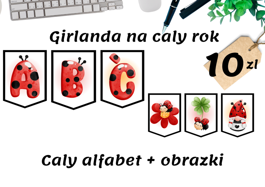Girlanda na cały rok - Biedronkowe litery oraz obrazki