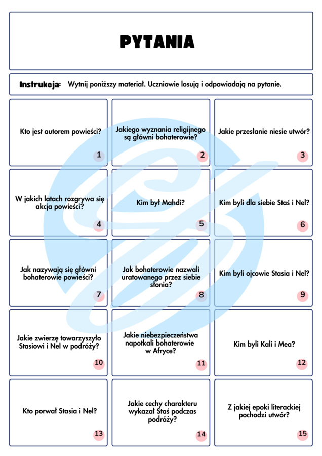 W pustyni i w puszczy – Pytania i Odpowiedzi – atrakcyjne karty pracy dla uczniów szkoły podstawowej