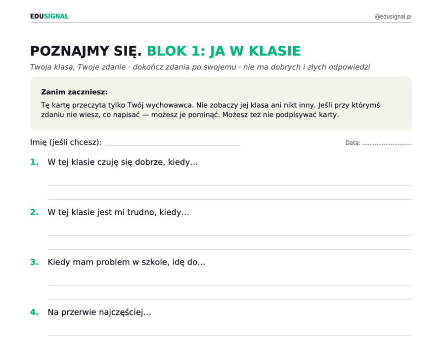 Poznaj klasę w miesiąc — karty diagnostyczne dla wychowawcy, klasa 4 (klucz odczytu + ścieżka AI)