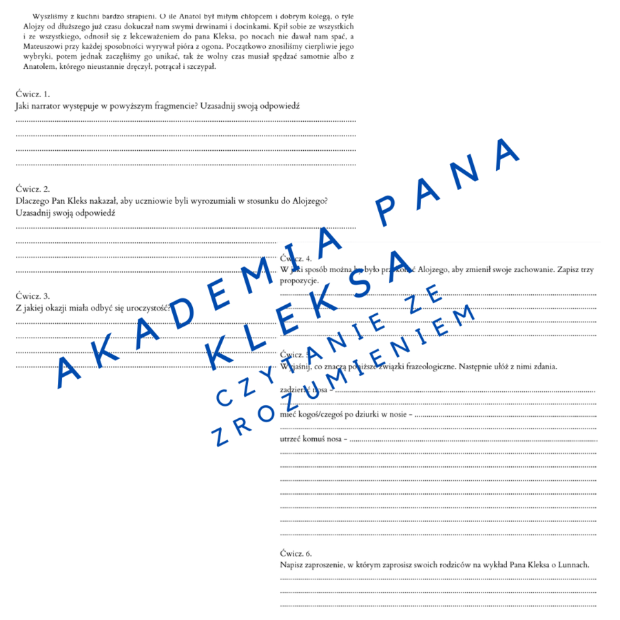 "Akademia Pana Kleksa" czytanie ze zrozumieniem + odpowiedzi