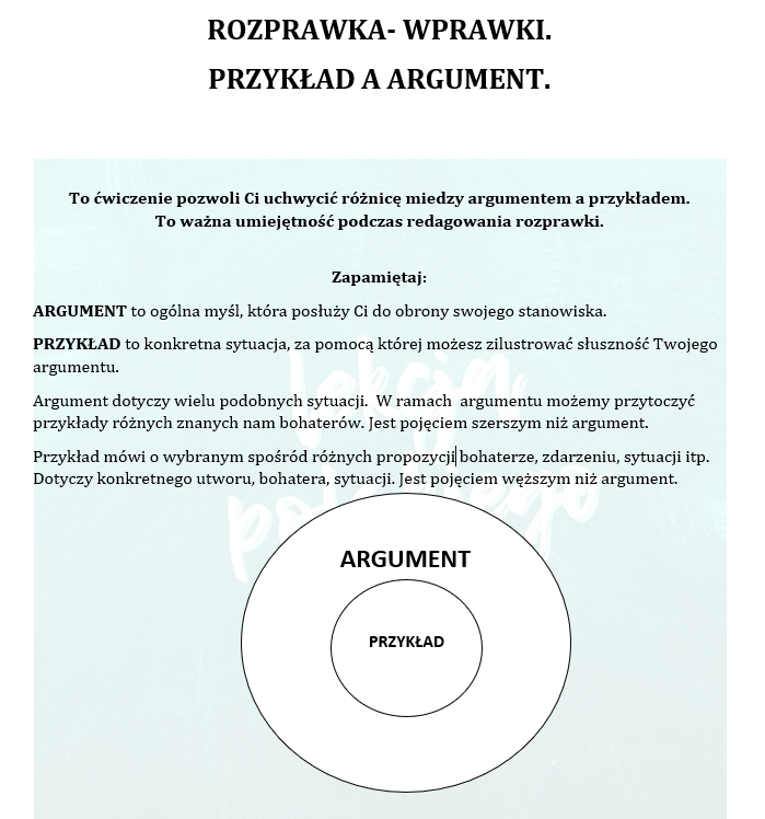 ROZPRAWKA-WPRAWKI. ARGUMENT A PRZYKŁAD.
