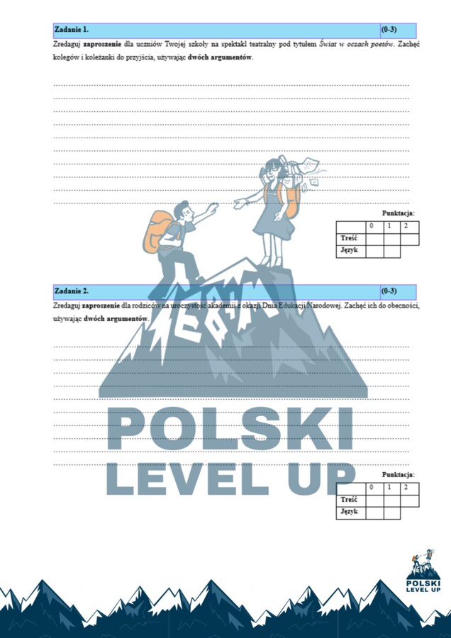 Zaproszenie i ogłoszenie_20 zadań+ proponowane odpowiedzi_Polski Level Up