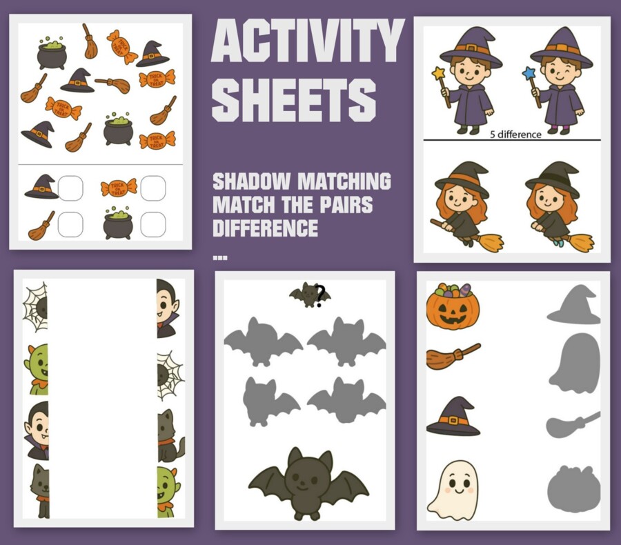 Karty pracy i aktywności na HALLOWEEN - pdf plus jpg! a4 do druku