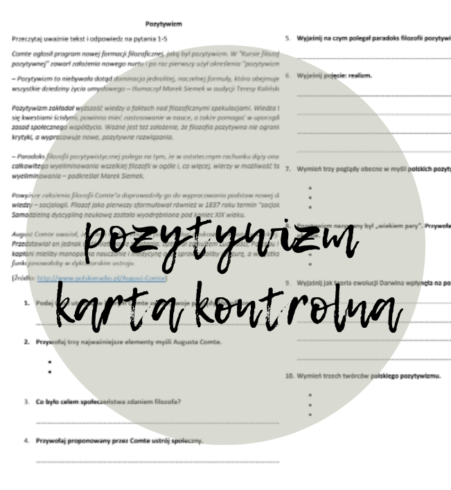 Pozytywizm - Karta kontrolna