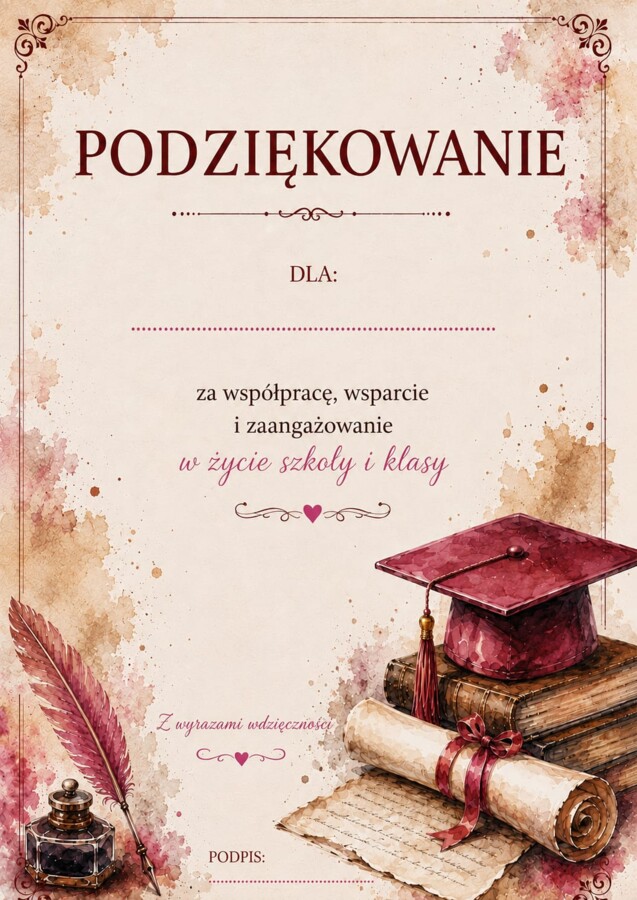 Dyplomy Podziękowania dla rodziców