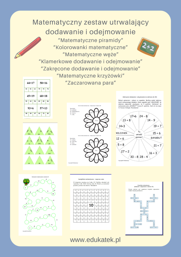 Zestaw 1 – gry i zabawy utrwalające dodawanie i odejmowanie