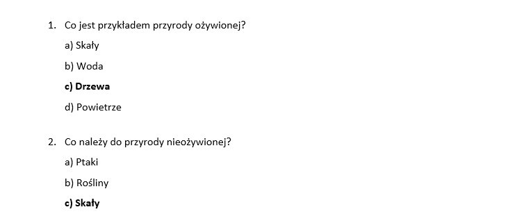 Test 1- środowisko przyrodnicze najbliższej okolicy