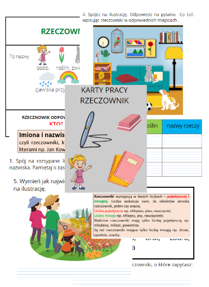 Rzeczowniki - karty praca dla klas 1-3