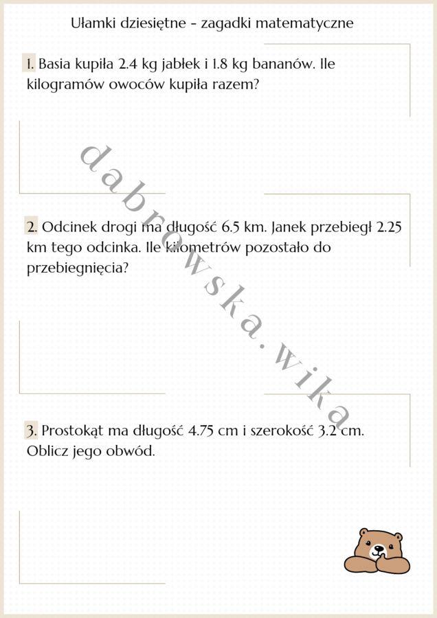 Zagadki matematyczne - ułamki dziesiętne