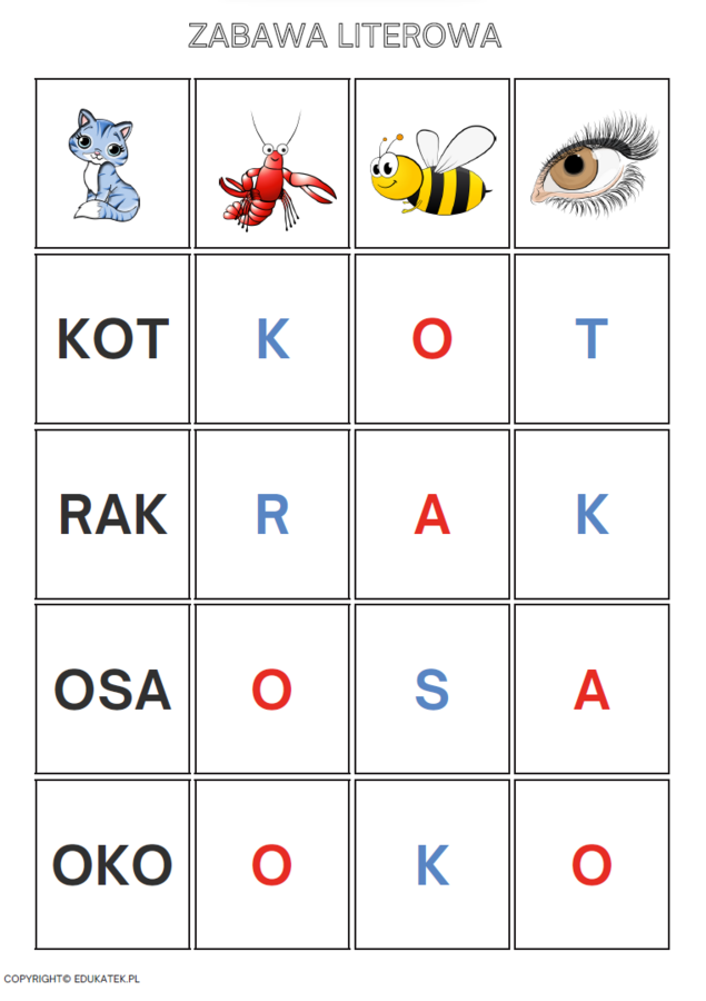 Zabawa literowa - nauka czytania