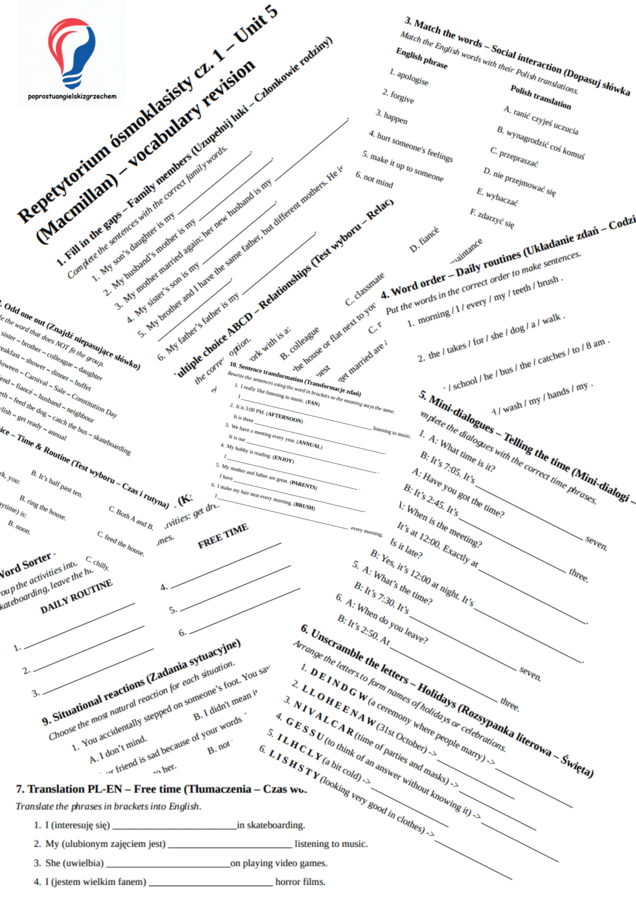 Repetytorium ósmoklasisty cz. 1 – Unit 5 (Macmillan) – vocabulary revision