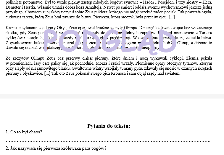 Mitologia -powstanie świata - czytanie ze zrozumieniem