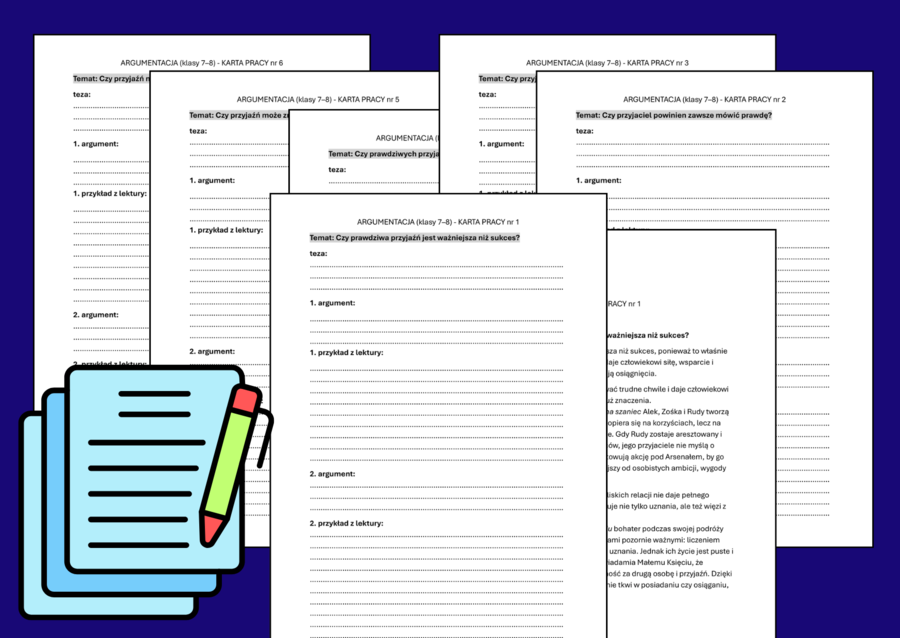 📘 Karty pracy: PRZYJAŹŃ – argumentacja + odpowiedzi (egzamin ósmoklasisty)