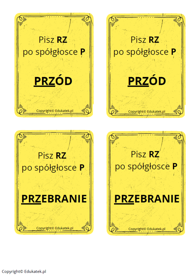 Memory ortograficzne – zasady pisowni ż-rz (wersja kolorowa)