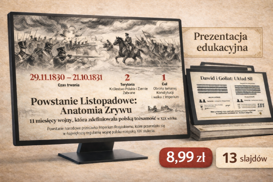 Powstanie Listopadowe 1830–1831 – przyczyny, przebieg, skutki | Prezentacja 13 slajdów | historia
