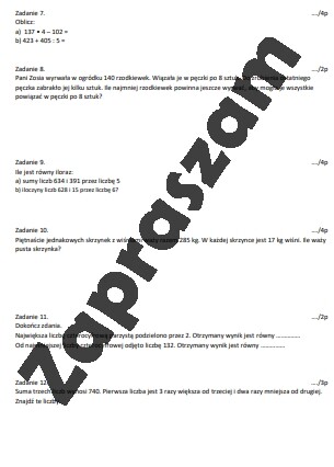 Sprawdzian / powtórzenie wiadomości działania pisemne