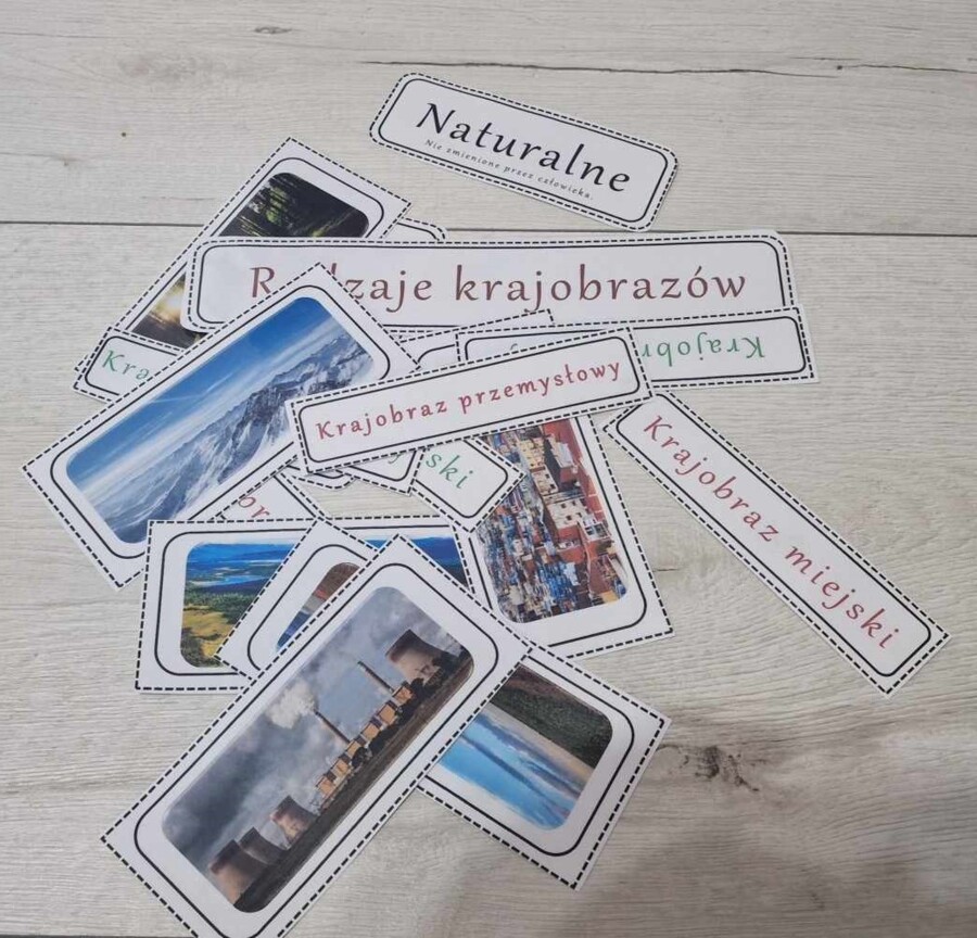 Materiał do zalaminowania/praca w grupach/stacje zadaniowe/układanka/puzzle „Rodzaje krajobrazów” w pdf. Przyroda, dział „Poznajemy krajobraz najbliższej okolicy”.