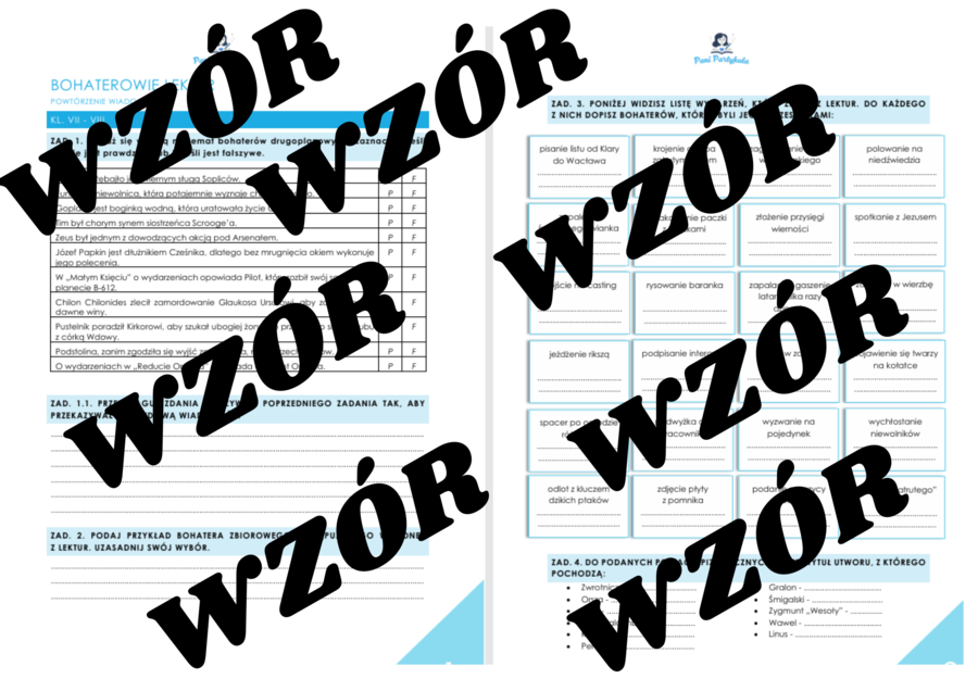 Bohaterowie lektur 7-8 - zadania powtórkowe