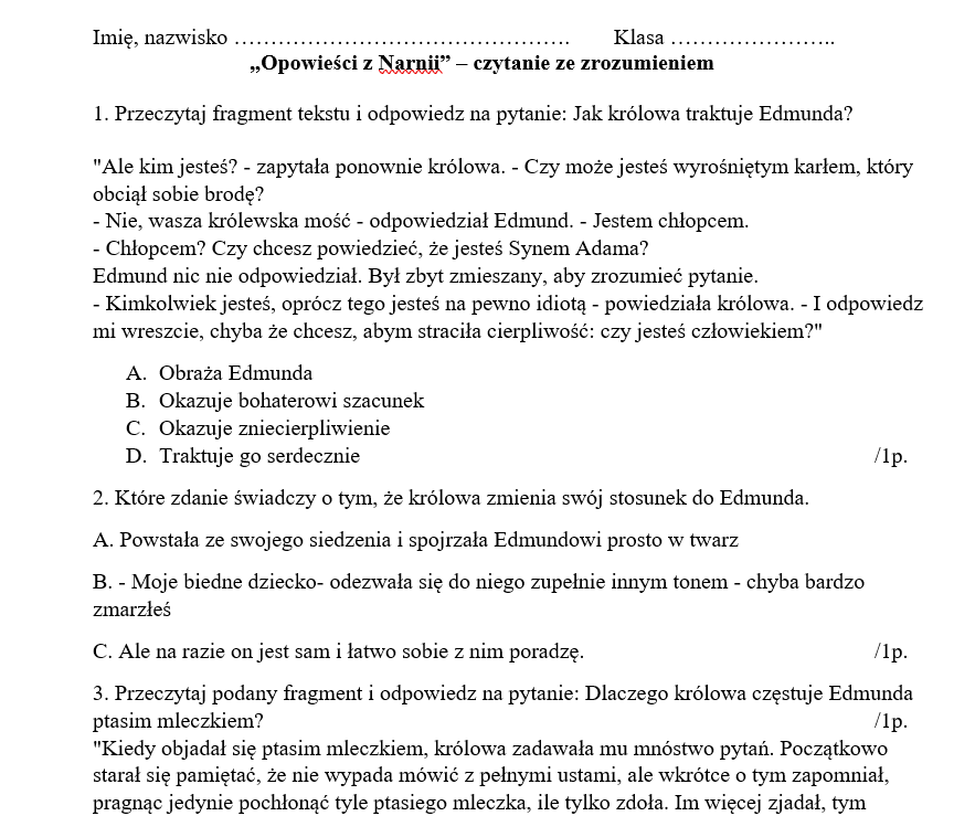 "Opowieści z Narnii" - karta pracy