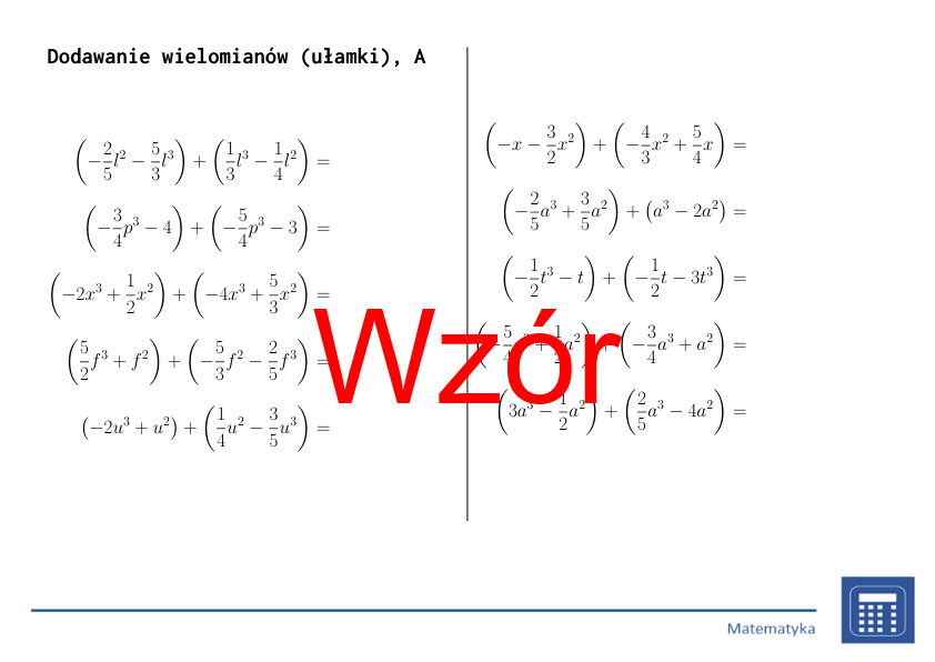 Dodawanie wielomianów (ułamki) | matematyka, algebra | 26 kolumn
