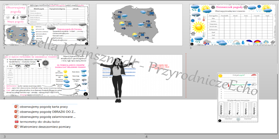 Karty pracy i pomysł/inspiracje na lekcje „ Obserwujemy pogodę” - karty pracy wykonane w power point + gratisowy pomysł na lekcję - link do lekcji multimedialnej niekomercyjnej wykonanej w genial.ly do indywidualnego pobrania i użycia do celów niekomercy