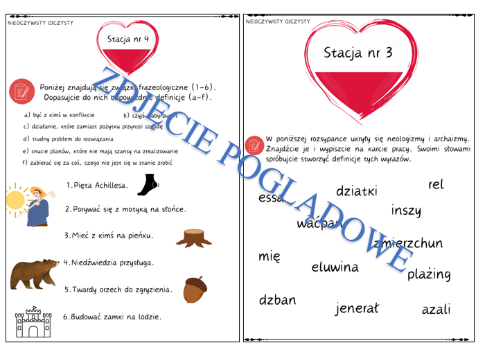 Stacje zadaniowe NIEOCZYWISTY OJCZYSTY, lekcja na Międzynarodowy Dzień Języka Ojczystego, język polski