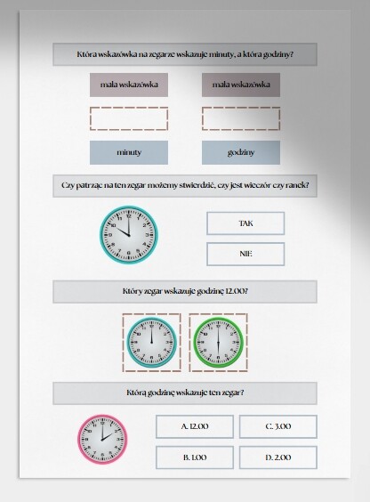 Pełne godziny zegarowe. Karta pracy. Sprawdzian