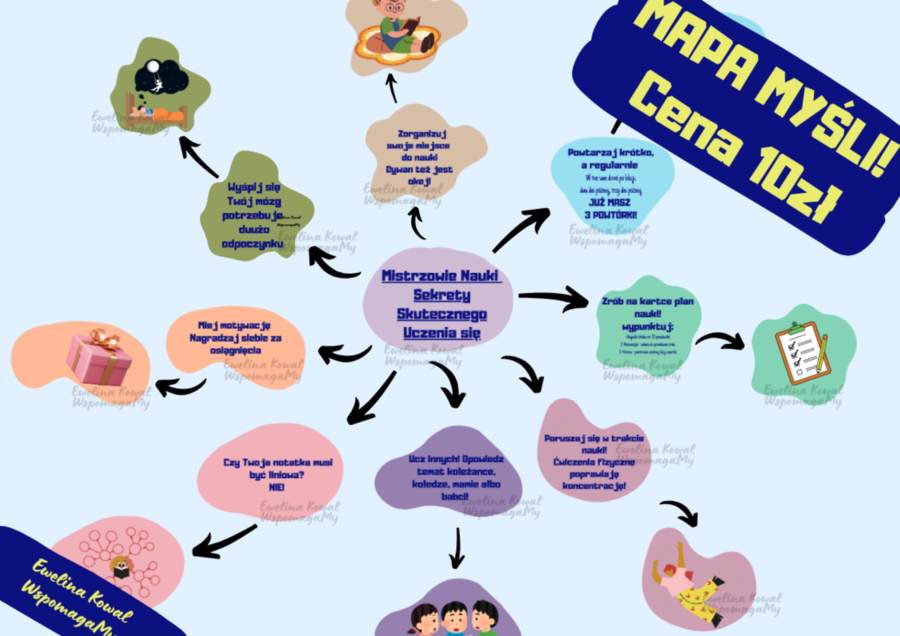 MAPA MYŚLI, MISTRZOWIE NAUKI - SEKTRETY SKUTECZNEGO UCZENIA SIĘ/psycholog, pedagog