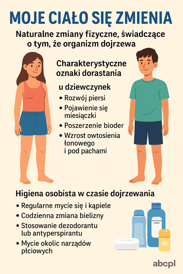 Edukacja zdrowotna – Lekcja 6 – Moje ciało się zmienia Naturalne zmiany fizyczne, świadczące o tym, że organizm dojrzewa. Charakterystyczne oznaki dorastania u dziewczynek i chłopców w kontekście normy medycznej. Higiena osobista w czasie dojrzewania.