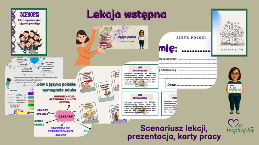 Wrześniowy start dla polonisty- scenariusz pierwszej lekcji IV-VIII, prezentacje, karty pracy, wymagania edukacyjne