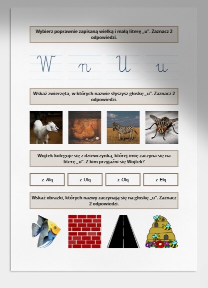 U i u. Karta pracy. Sprawdzian